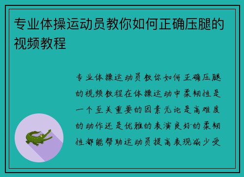 专业体操运动员教你如何正确压腿的视频教程